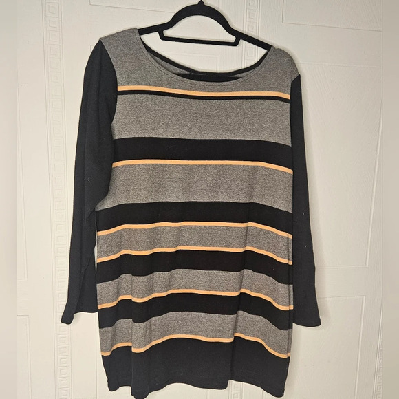M&S Collection Gray Striped Cotton Blend Long Sleeve Scoop Neck Tunic UK… - Picture 1 of 9